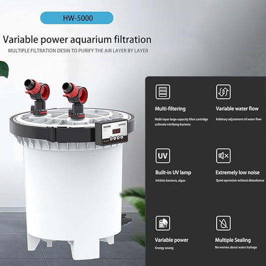 SUNSUN HW-5000 UV 9W 4-Stage External Canister Filter for Aquarium, 1215gph, 1 Count