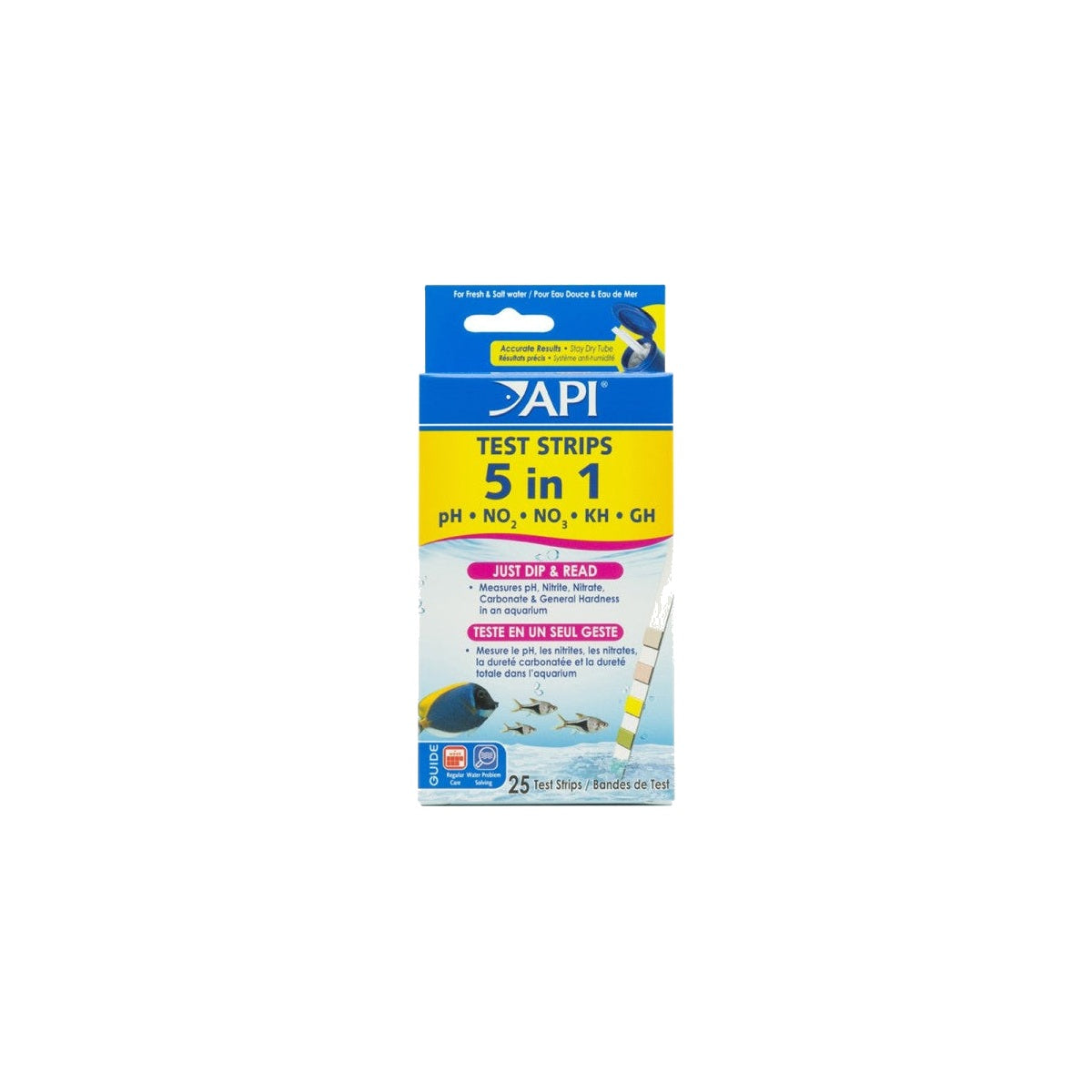 API 5-in-1 Aquarium Water Test Strips – 25 Count on a clean white background